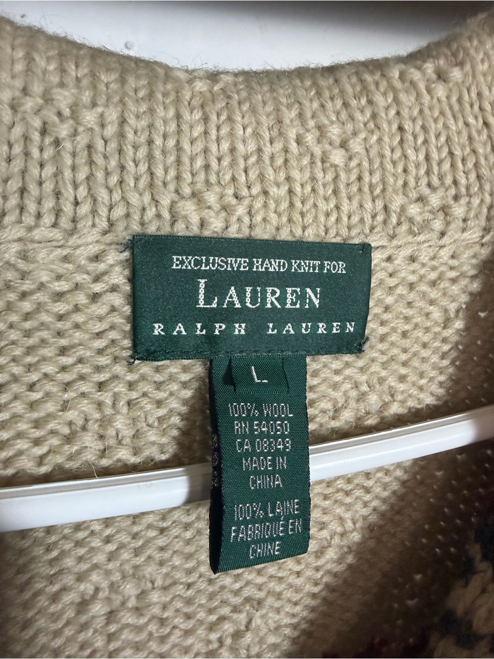 Lauren Ralph Lauren Cream Hand-Knit Wool Cardigan with Fair Isle Accents - Picture 2 of 4